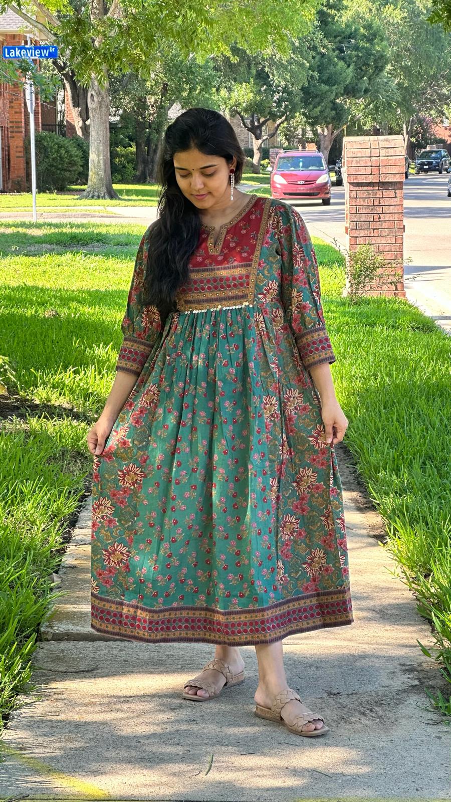 Green Ethnic Women Gown