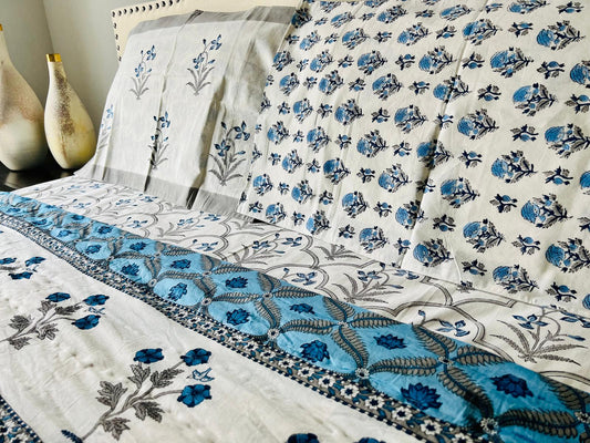 Blue Flower print King Quilt